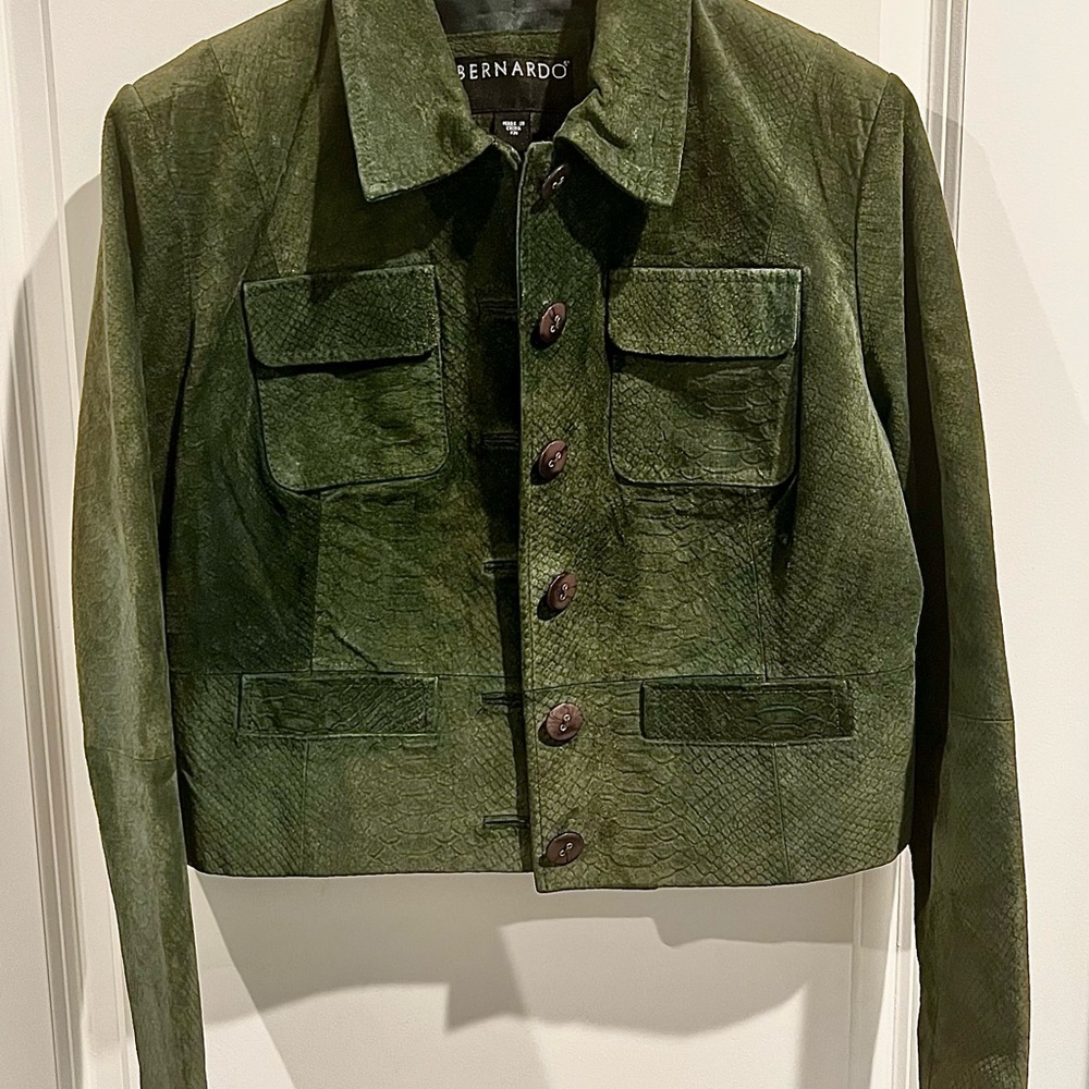 Bernardo Olive Green Cropped Leather Jacket